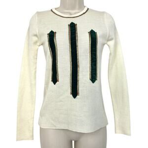 Vintage 70s Bronson Sweater Wool Blend Velvet Ric Rac Beige Womens Medium